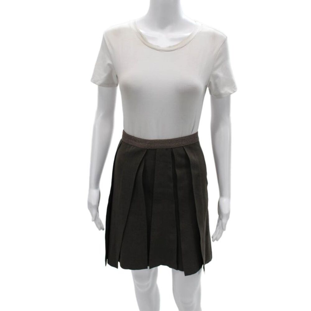 Brunello Cucinelli Womens Pleated Wool Knee Length Skirt Brown Zip Size 10